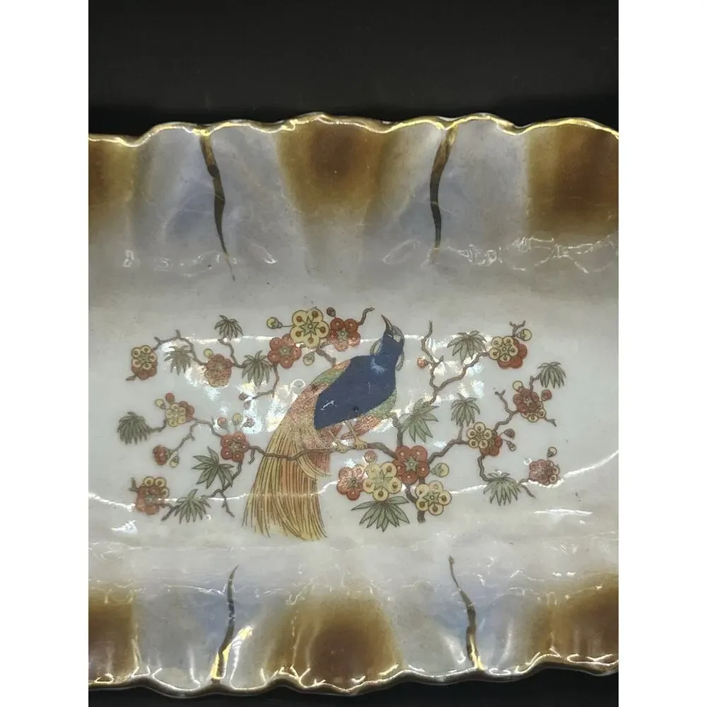 Vintage Oval‎ Ceramic Trinket Dish W/Exotic Bird And Flowers Made In Germany